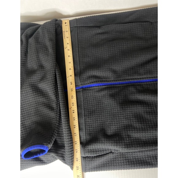 Lands End Black Fleece Jacket Mens Size Medium Zip Up Blue Trim Textured - Picture 7 of 14